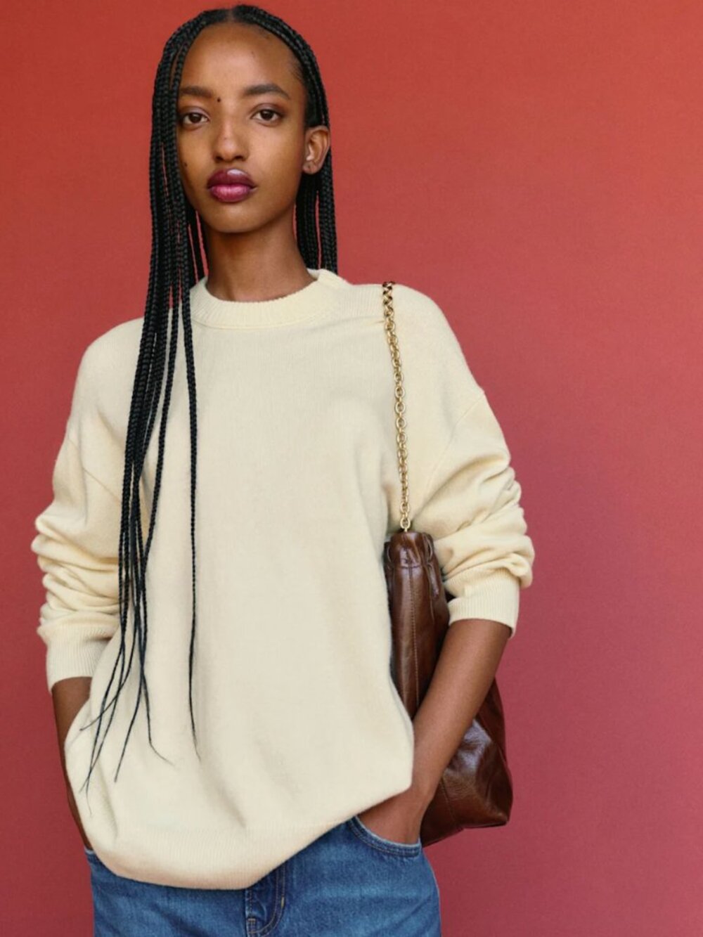 Reformation Fabian Crew Sweater Yellow - Size S